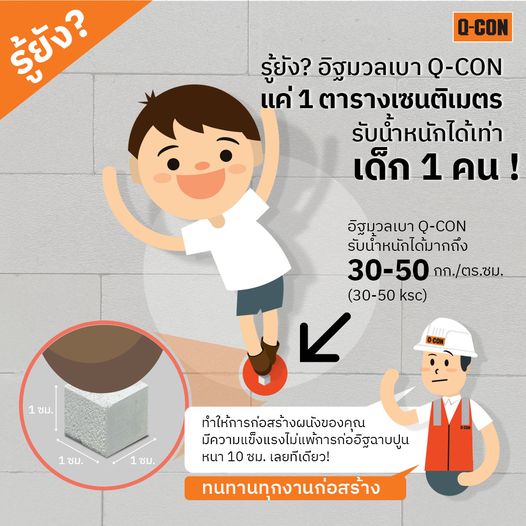  รู้ยัง? อิฐมวลเบา Q-CON แค่ 1 ตารางเซนติเมตร รับน้ำหนักได้เท่าเด็ก 1 คน! 